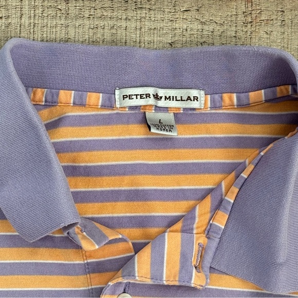 Peter Millar Cotton Blend Golf Polo Lilac Purple and Orange Striped Mens Large - Picture 3 of 7